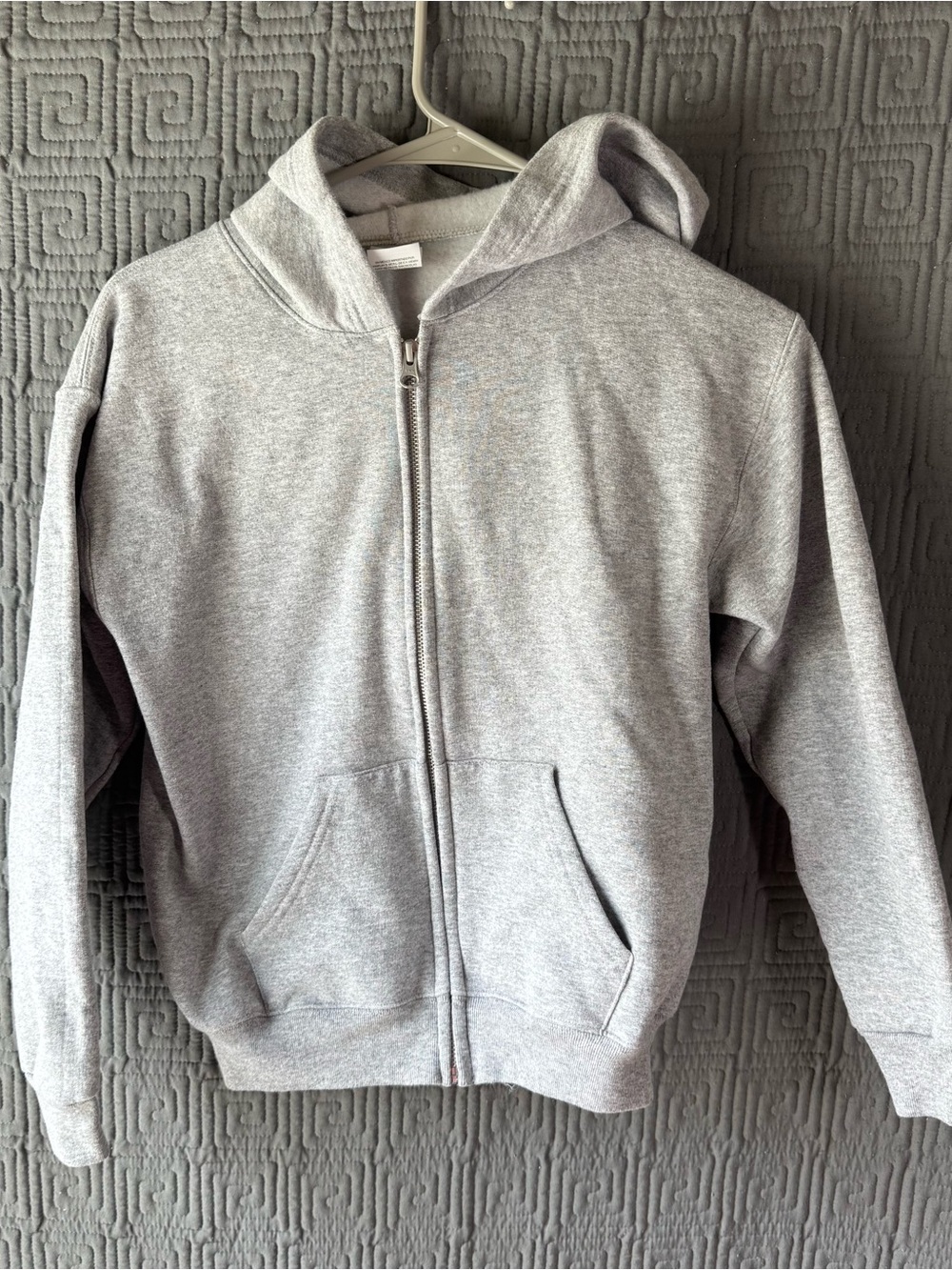 Hanes Full Zip Sweater Youth Medium 8/10 Grey Gray Hoodie Ecosmart Cotton Blend